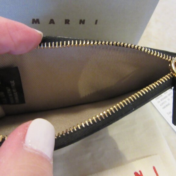 MARNI Zipped Coin & Card Case in Black Saffiano Leather MSRP $395 - Picture 5 of 9